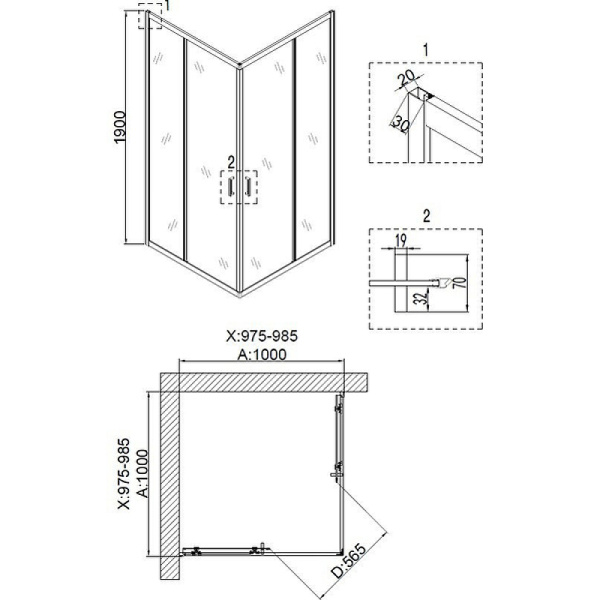 душевой уголок niagara nova ng-6809-08 black 100×100 профиль черный, стекло прозрачное