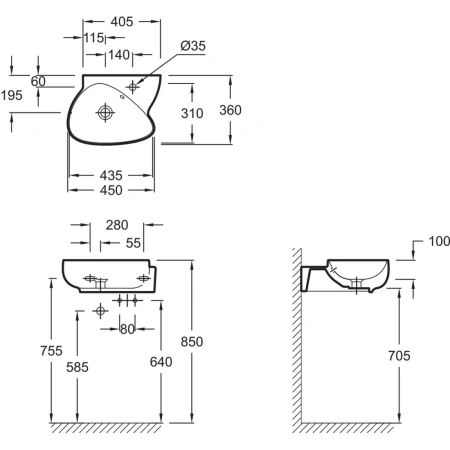раковина накладная jacob delafon nouvelle vague egk112-00, 45 х 36 см