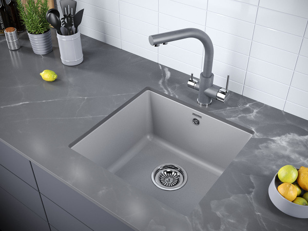 кухонная мойка 445 мм paulmark gera 50 pm104546-grm, it-granit, цвет серый металлик