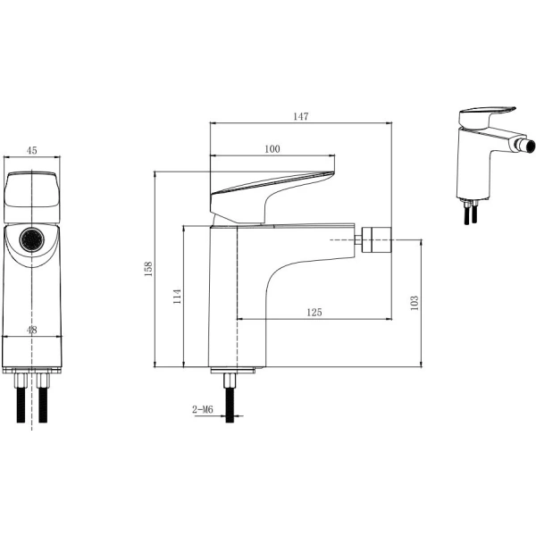 смеситель aquatek вега aq1018mb для биде, без донного клапана, черный матовый