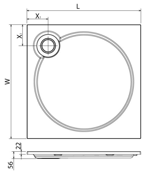 душевой поддон из искусственного камня cezares tray s 90x90 tray-s-a-90-56-w белый