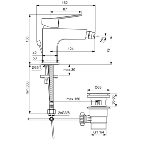 смеситель ideal standard entella bc234aa для биде, с донным клапаном, хром