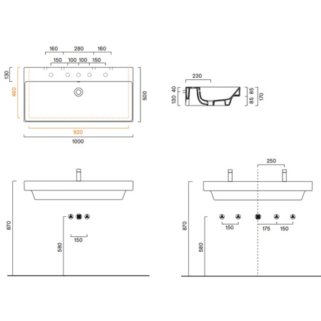 раковина catalano zero 0121001001 100x50 см, с 1 отв., белый глянцевый