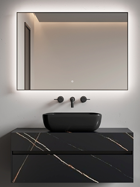 зеркало boheme modern 100x70 543-100-b с подсветкой черное с сенсорным выключателем и подогревом