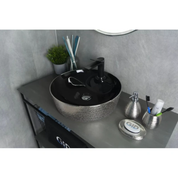 раковина в ванную накладная 43 см ceramalux d1306h020 черный, серебряный