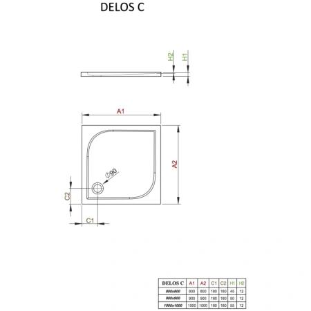 душевой поддон 80×80 см radaway delos c sdc0808-01