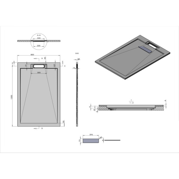 душевой поддон из литого мрамора 120×80 см vincea vst-4srl8012a