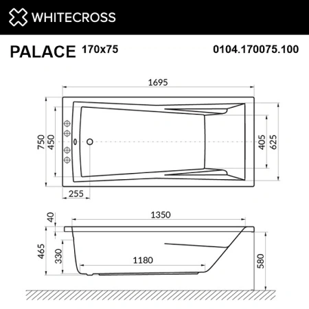 акриловая ванна whitecross palace 170x75 0104.170075.100 без гидромассажа