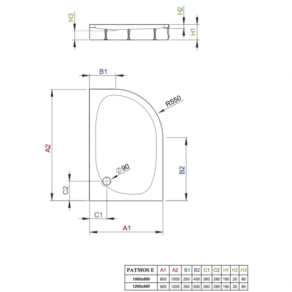 душевой поддон 100×80 см radaway patmos e 4p81155-03l