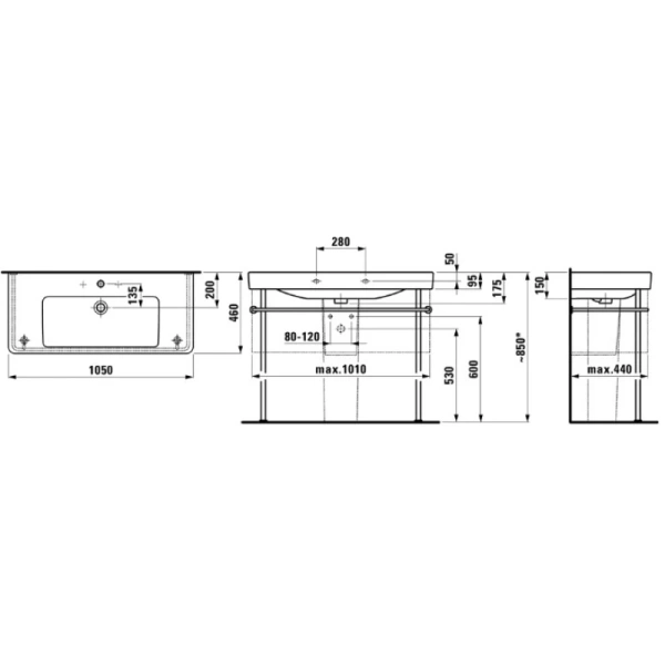 раковина подвесная laufen pro s 105x46.5 см 8.1396.6.000.104.1