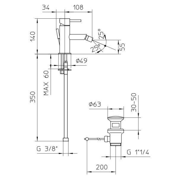 смеситель bossini oki z005401.030 для биде, с донным клапаном, хром