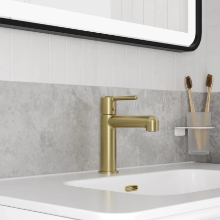 cмеситель для умывальника iddis aiger aigmg00i01, цвет золото матовое