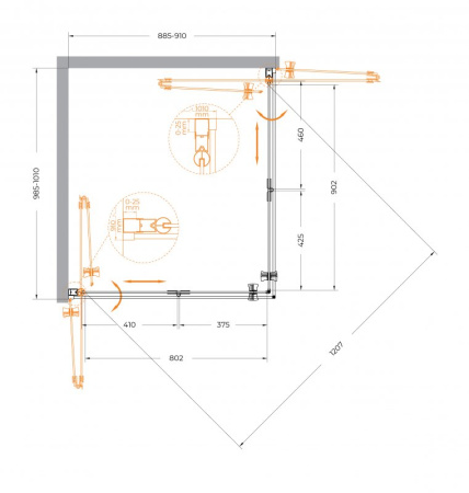 душевой уголок cezares eco 80x100 eco-o-ash-2-80/100-c-cr профиль хром стекло прозрачное