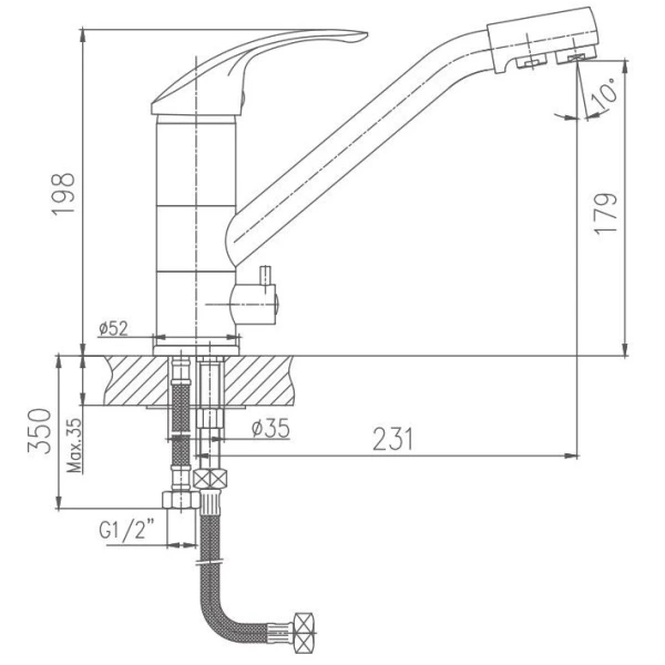 смеситель для кухни haiba hb4321-5 цвет сатин
