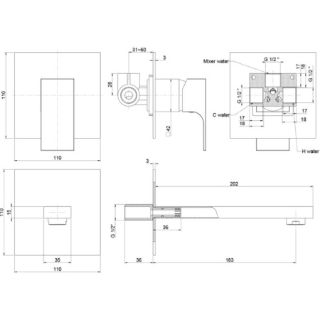 смеситель для раковины paini grazia 21pz208 черный матовый
