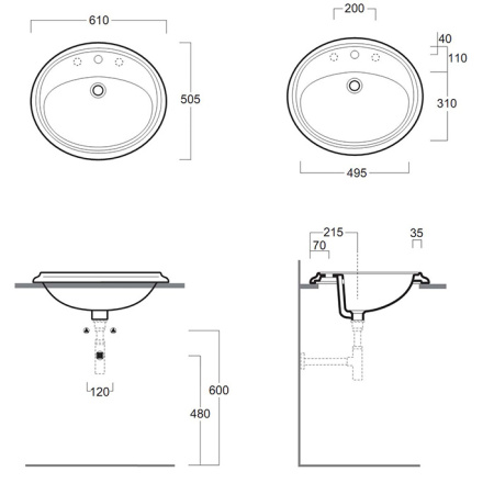 раковина 61 см simas arcade ar859bi*1 встраиваемая , цвет: белый