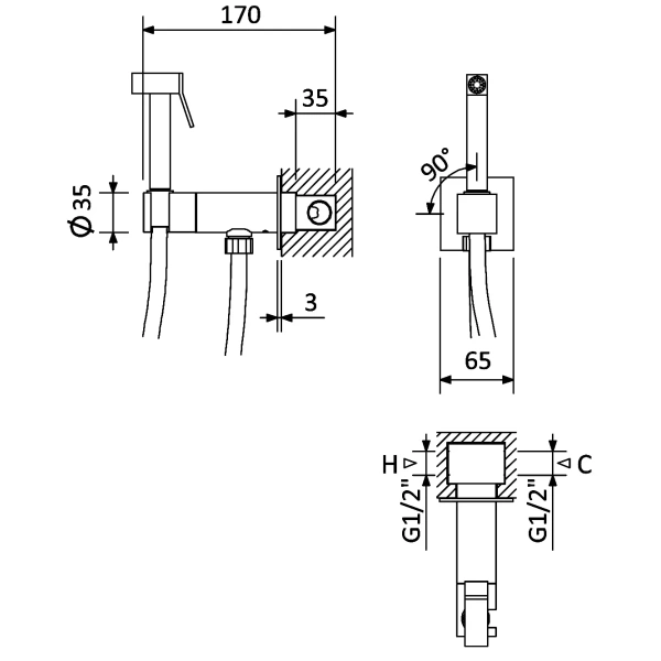 гигиенический душ cezares porta porta-dif-01 со смесителем, хром