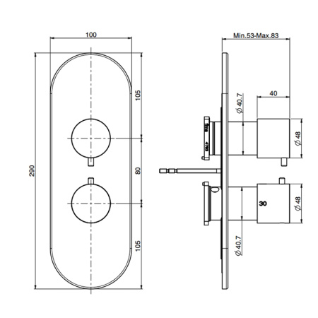 смеситель для душа fima carlo frattini wellness f3239x7ns, встраиваемый, термостатический, с переключателем на 3 потока, внешняя часть, черный матовый