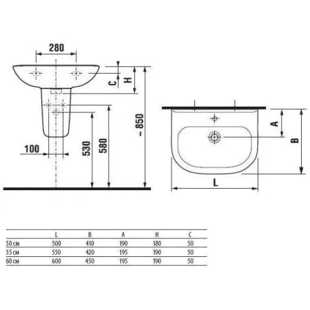 раковина roca access zru9307610 60x45 см, подвесная, белый