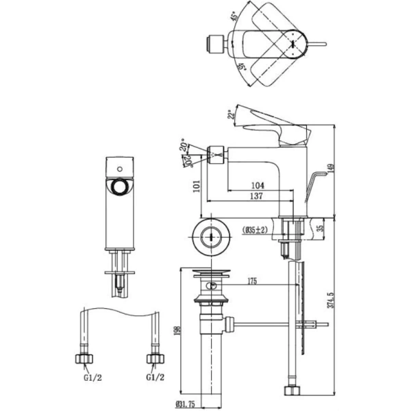 смеситель toto ga trg04301r для биде, с донным клапаном, хром