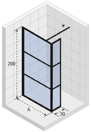 душевая стенка riho grid xl gb402, 140 см, со свободным входом, профиль черный, стекло прозрачное, gb4140030(g004040121)