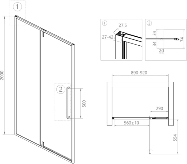 душевая дверь в нишу rgw stilvoll sv-03 900х2000 профиль хром, стекло прозрачное