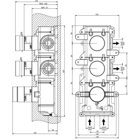внутренняя часть gessi gessi316 09264#031 для термостатического смесителя на 2 независимых выхода цвет хром