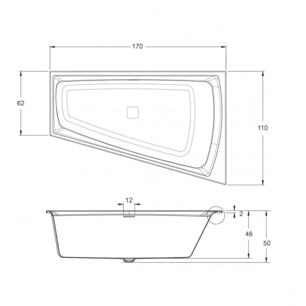 акриловая ванна riho still smart 170x110 l b102009005, заполнение через перелив