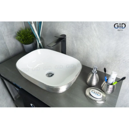 раковина в ванную накладная 46 см ceramalux d1333h131 белый, серебро