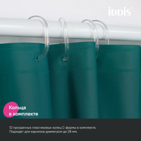 штора iddis p04pe18i11 для ванной 200x180 см темно-зеленый pe