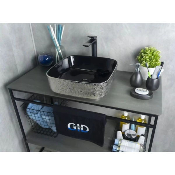 раковина в ванную накладная ceramalux 39 см d1303h020 черный, серебро