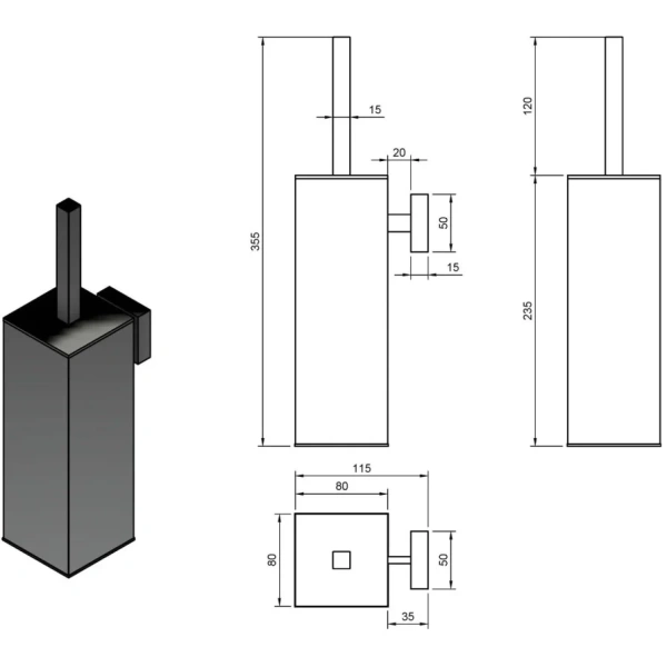 Ёршик для унитаза Cezares PRIZMA-TBS-NOP подвесная, черный матовый
