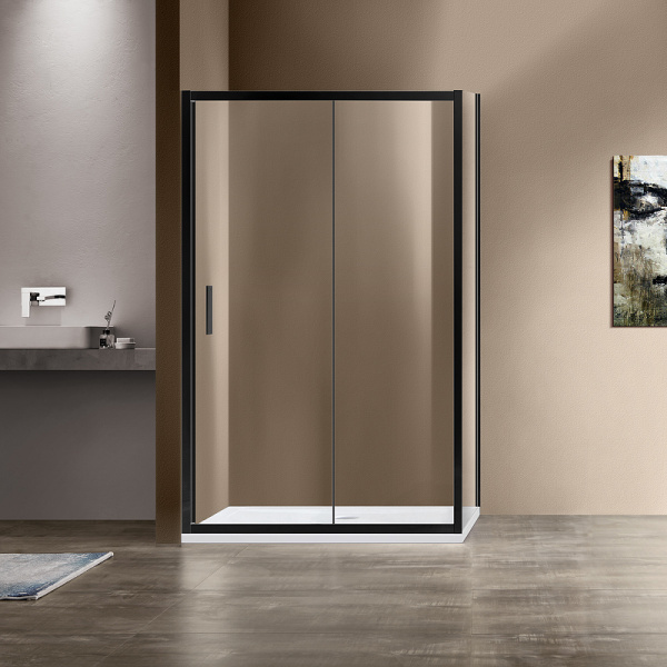 душевая стенка vincea garda 100 vsg-1g100clb профиль черный, стекло прозрачное