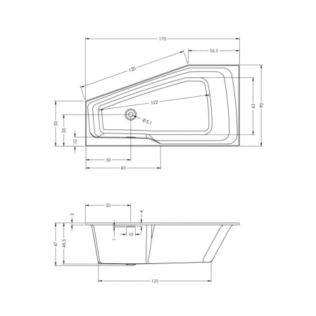 акриловая ванна riho rething space 170х90 r b113001005 (br1500500000000) без гидромассажа