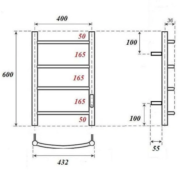 полотенцесушитель point афина п4 pn04846w электрический, диммер справа, 40x60 см, белый