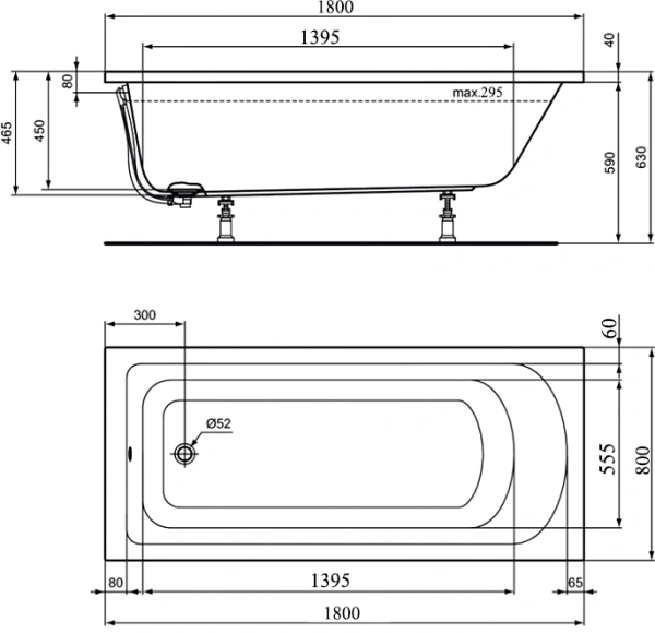 акриловая ванна ideal standard hotline 180x80 см k274801