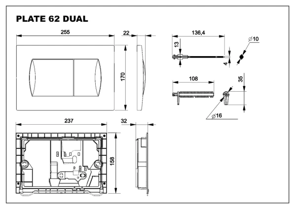 кнопка смыва для инсталляции roca active 62b для унитаза, абс-пластик, цвет глянцевый хром