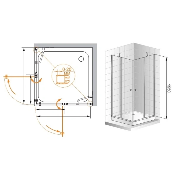 душевой уголок cezares elena 100x100 см прозрачное стекло elena-w-a-22-100-c-cr