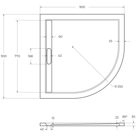 душевой поддон из литого мрамора 90x90 cezares tray-as-r-90-30-w