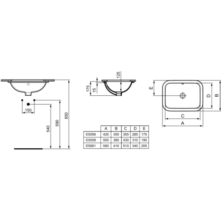 раковина встраиваемая ideal standard connect 42 см (e505601)