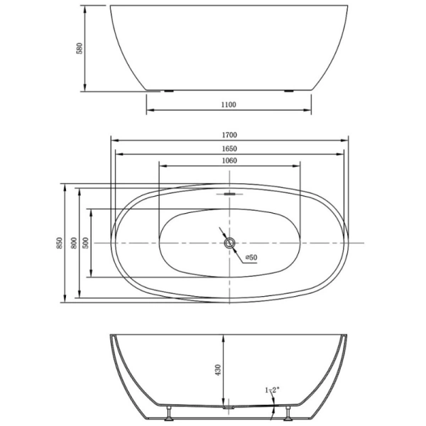 акриловая ванна 170х85 см vincea vbt-404-1700 акриловая ванна 170х85 см vincea vbt-404-1700