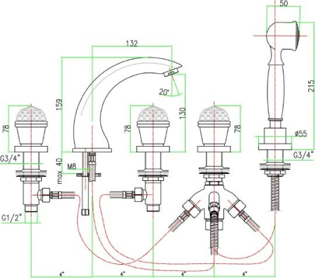 смеситель на борт ванны fiore xt sky 17cr0507