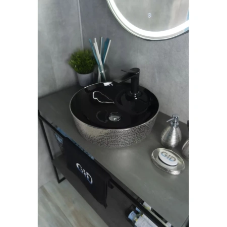 раковина в ванную накладная 43 см ceramalux d1306h020 черный, серебряный