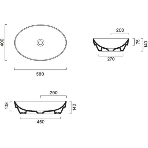 раковина-чаша catalano sfera 0524580001 58x40 см, накладная, белый глянец
