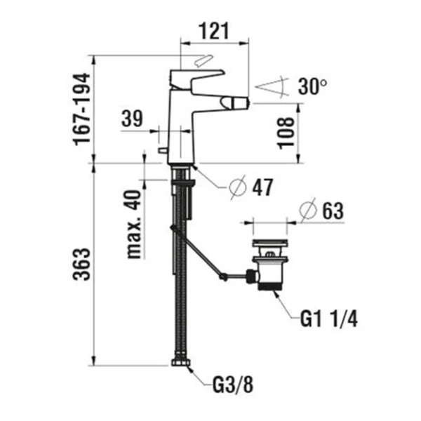 смеситель laufen val hf901710100000 для биде, с донным клапаном, хром