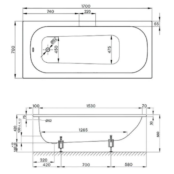 стальная ванна bette form 2945-000 ad as 170x70 см