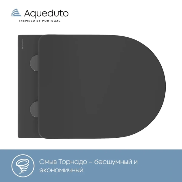 унитаз подвесной aqueduto ovo plus ovot02040 безободковый, tornado, с сиденьем микролифт, черный матовый