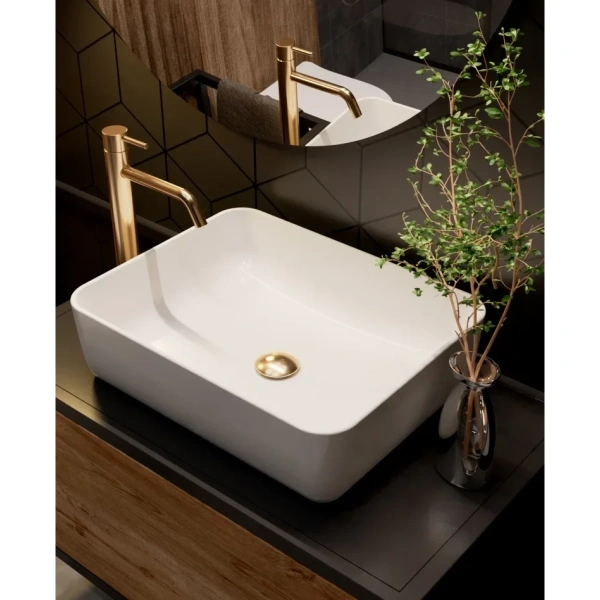 смеситель для раковины aquame siena aqm6214gg без донного клапана, золотой