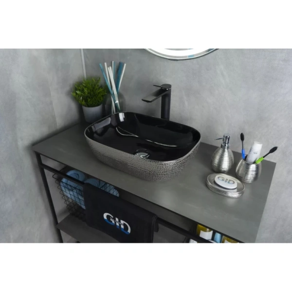 раковина в ванную накладная 46 см ceramalux d1333h020 черный, серебро