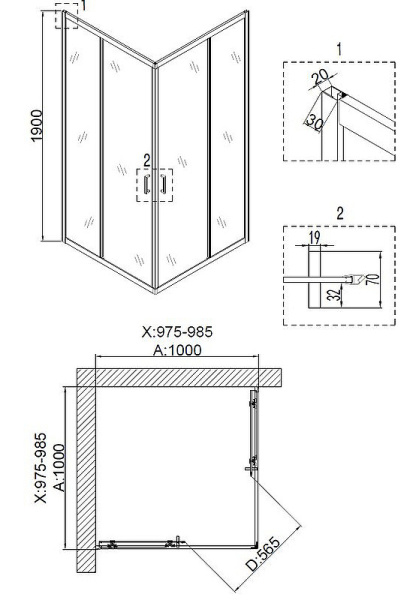 душевой уголок niagara nova 100×100 ng-6609-08 профиль хром, стекло прозрачное